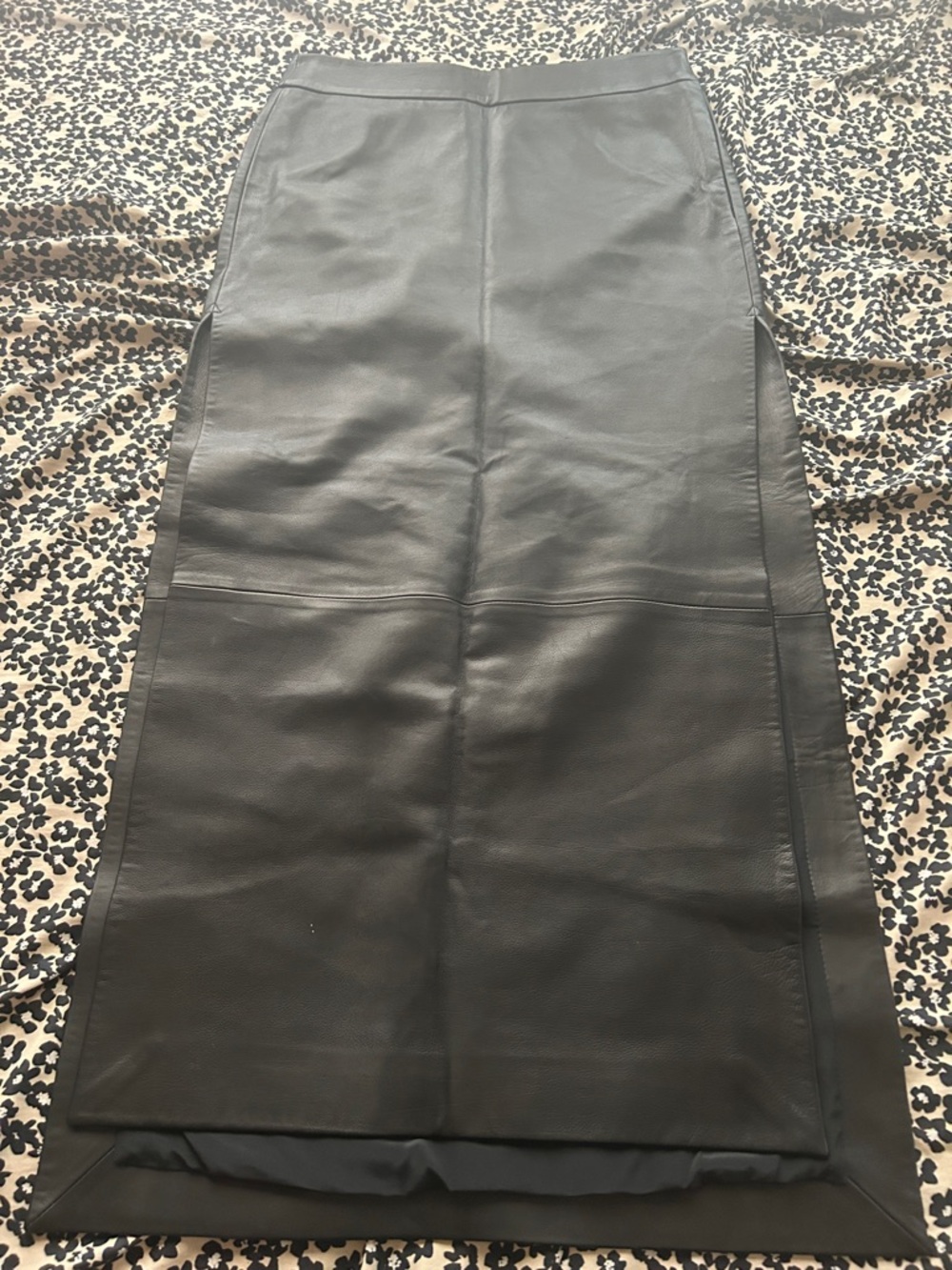 KHAITE Black Leather Maxi Skirt